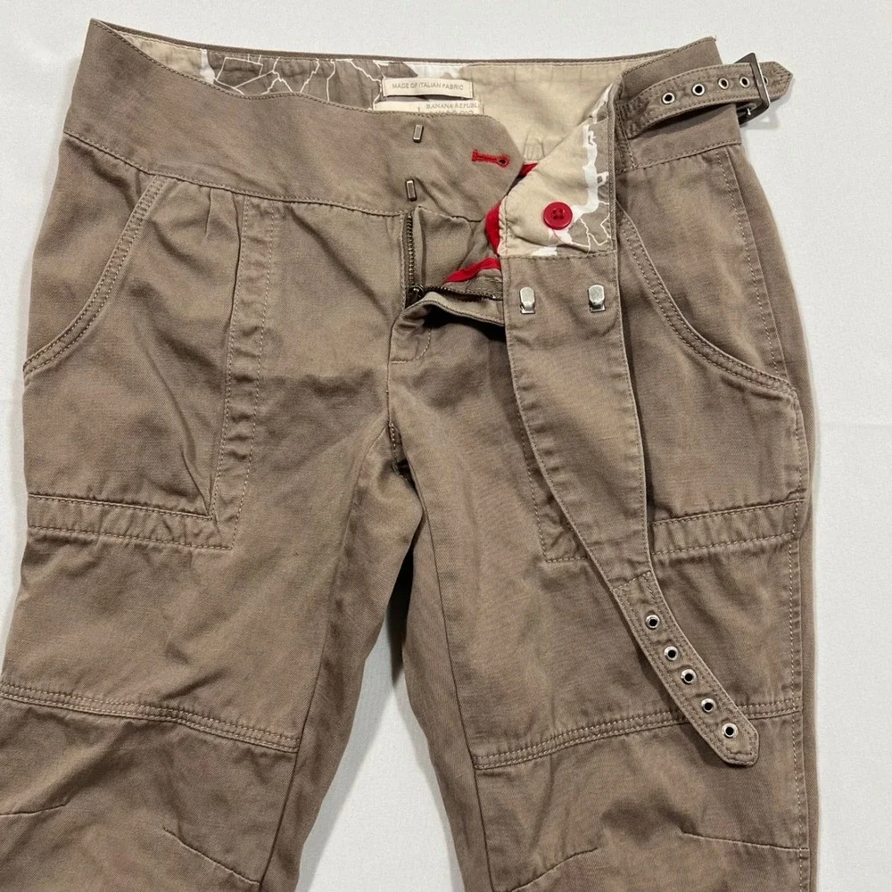 Banana Republic Heritage Utility Pants Italian Linen Blend Buckle Taupe Womens 2
